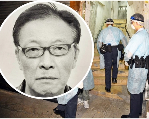 穿上保護衣警員凌晨再到花園街搜查。小圖為李運強。