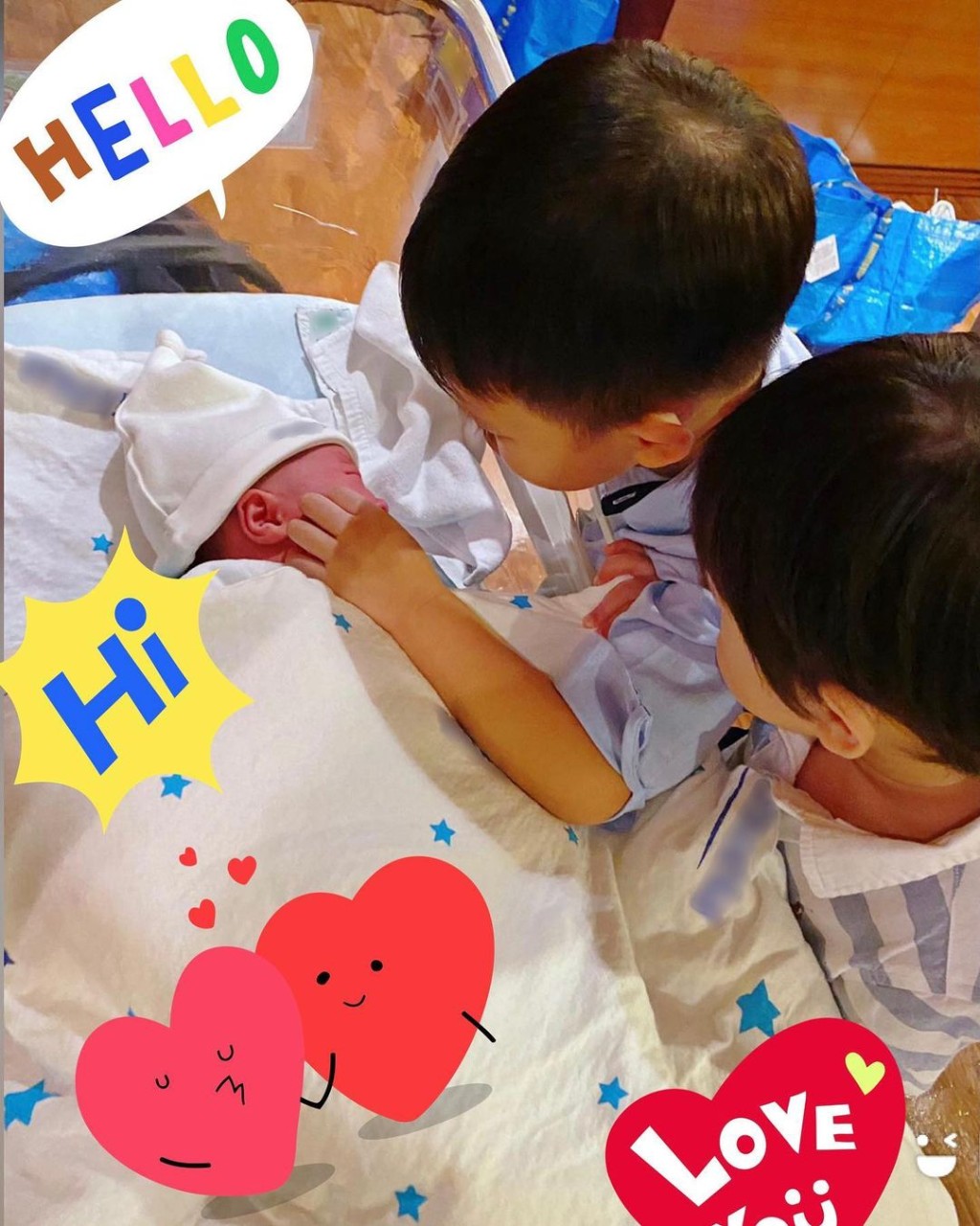 杏兒貼出兩位哥哥Brendan和Ryan摸細佬Liam的照片。