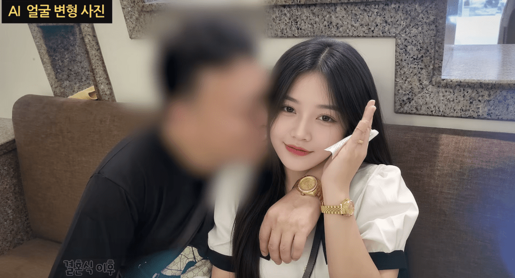 据报，女方于去年3月抵达南韩，惟二人的新婚生活并不顺利。女方容貎经AI修图。YouTube频道‘투우부부’影片截图