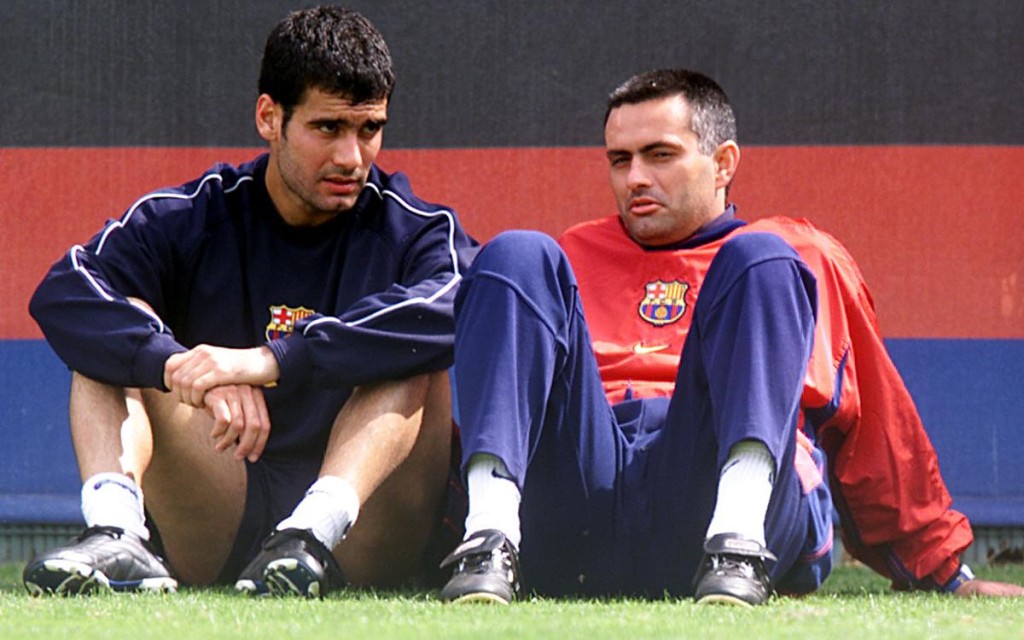 摩連奴（右）在巴塞隆拿擔任助教時，哥迪奧拿（左）是該隊主力球員。