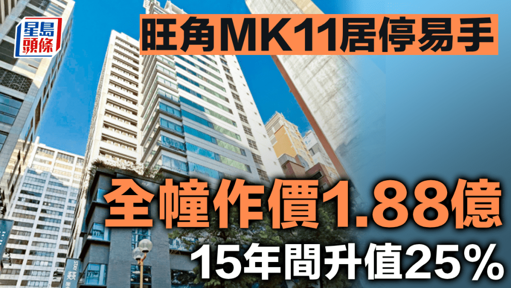 旺角MK11居停易手 全幢作價1.88億 15年間升值25%