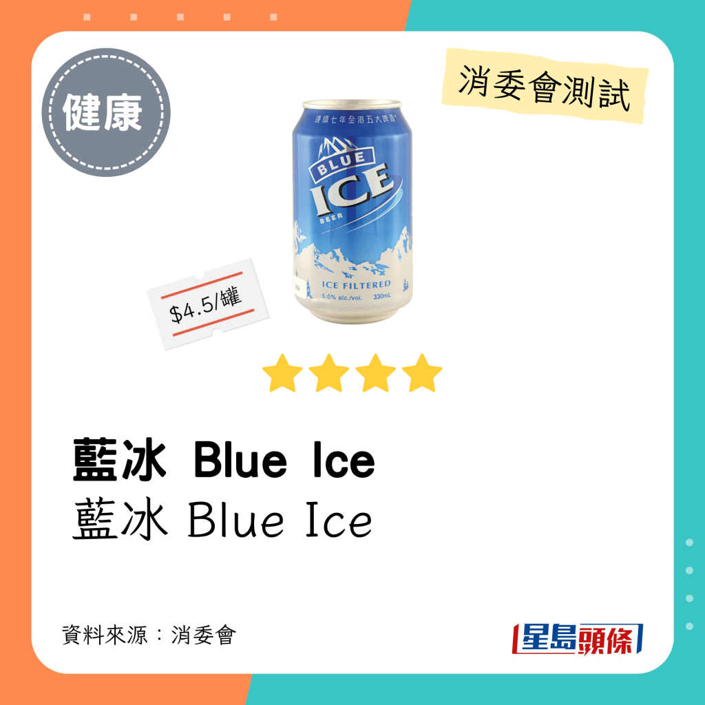 消委會啤酒檢測名單：藍冰 Blue Ice （4星）