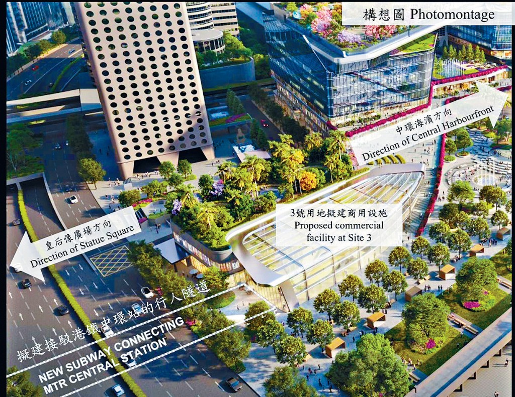 擬建接駁港鐵中環站的無障礙行人隧道示意圖。
