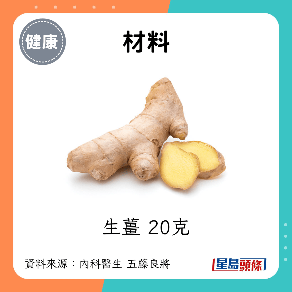 材料：20克生薑。