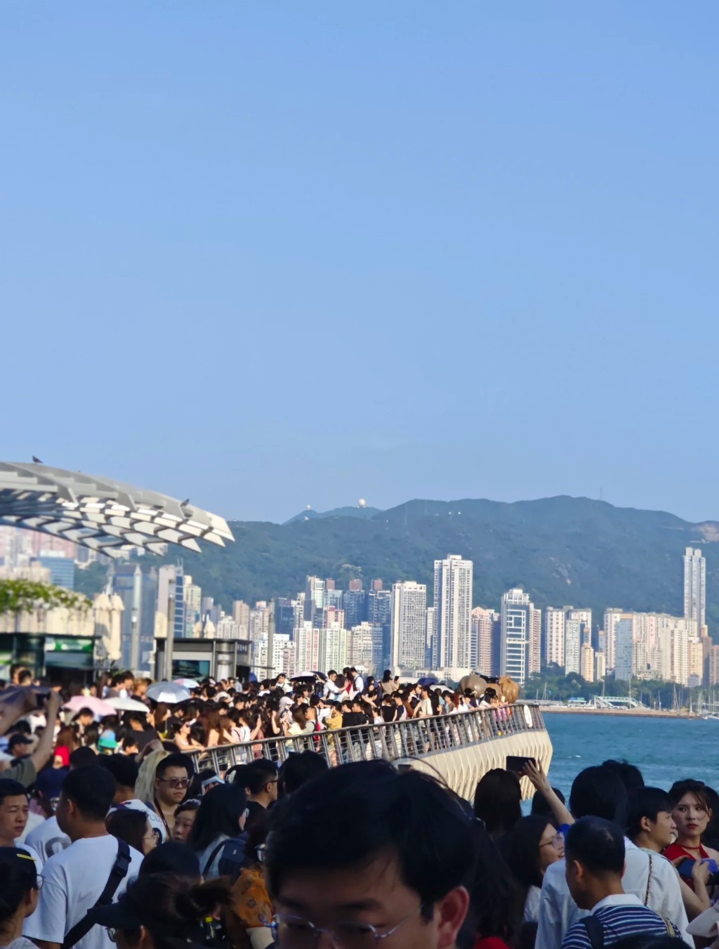 維港海旁人潮如鯽。小紅書圖片 維港海旁人潮如鯽。小紅書圖片