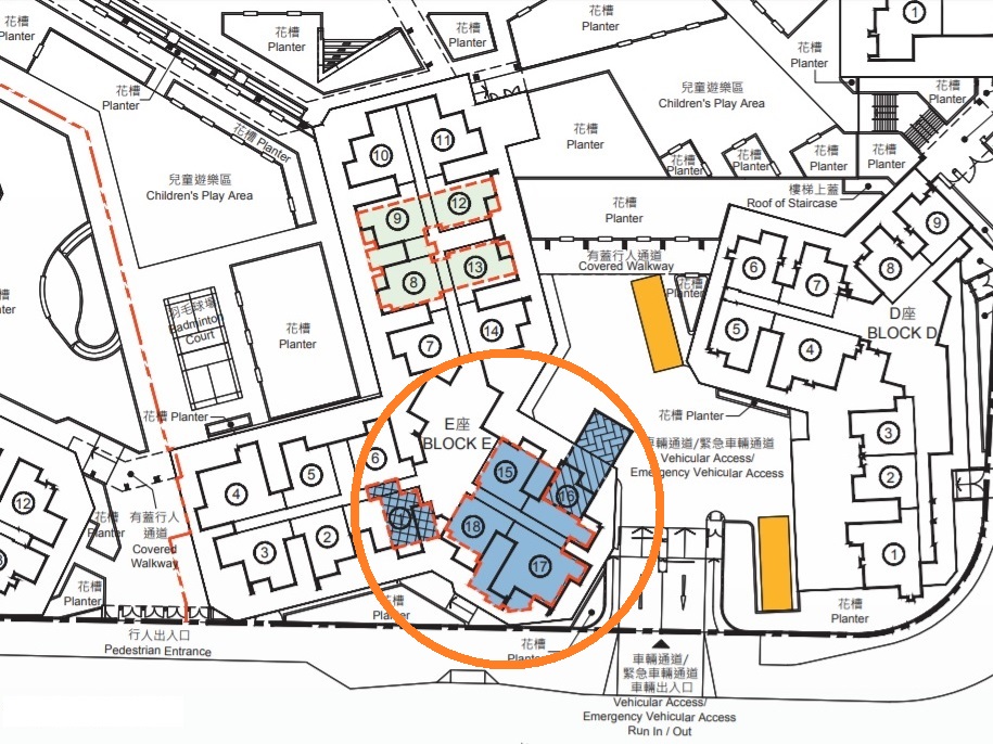 準買家留意,E座地下為垃圾站及垃圾車停車位(藍色範圍)。