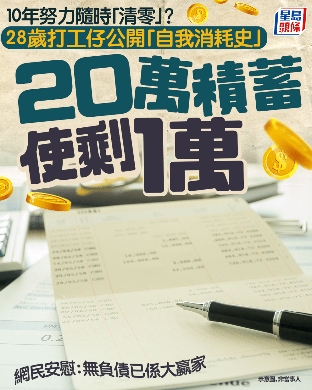 28歲打工仔公開「自我消耗史」 20萬積蓄使剩1萬 10年努力隨時「清零」？ 網民安慰：無負債已係大贏家｜Juicy叮