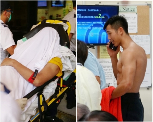 圖右,落海救人的警員。圖左,事主獲救後清醒送仁濟醫院治理。