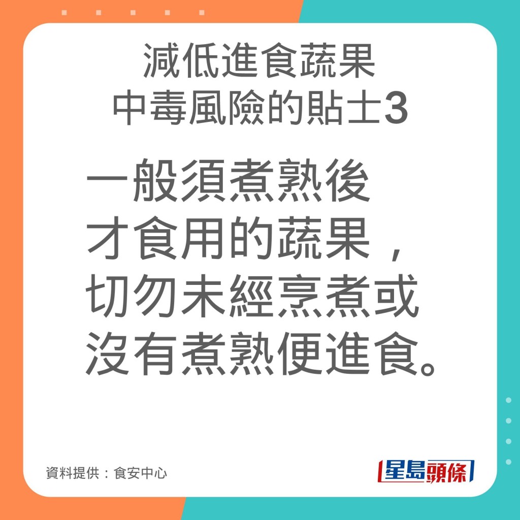 食安中心分享减低进食蔬果中毒风险的贴士。