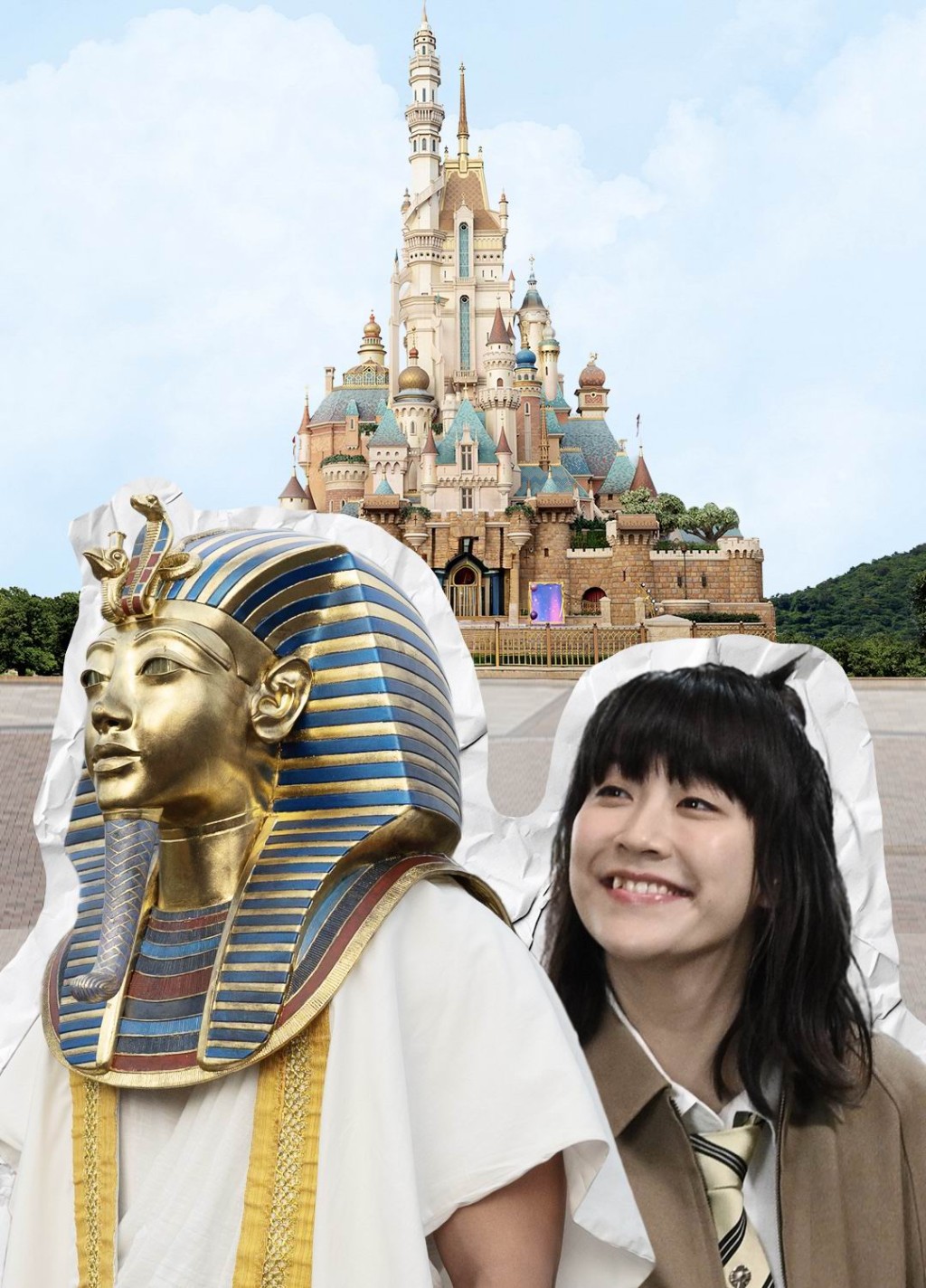 香港故宮文化博物館推出《法老的港式生活》創意短片，當中阿正與法老暢遊香港迪士尼樂園。（圖片提供：香港故宮文化博物館）