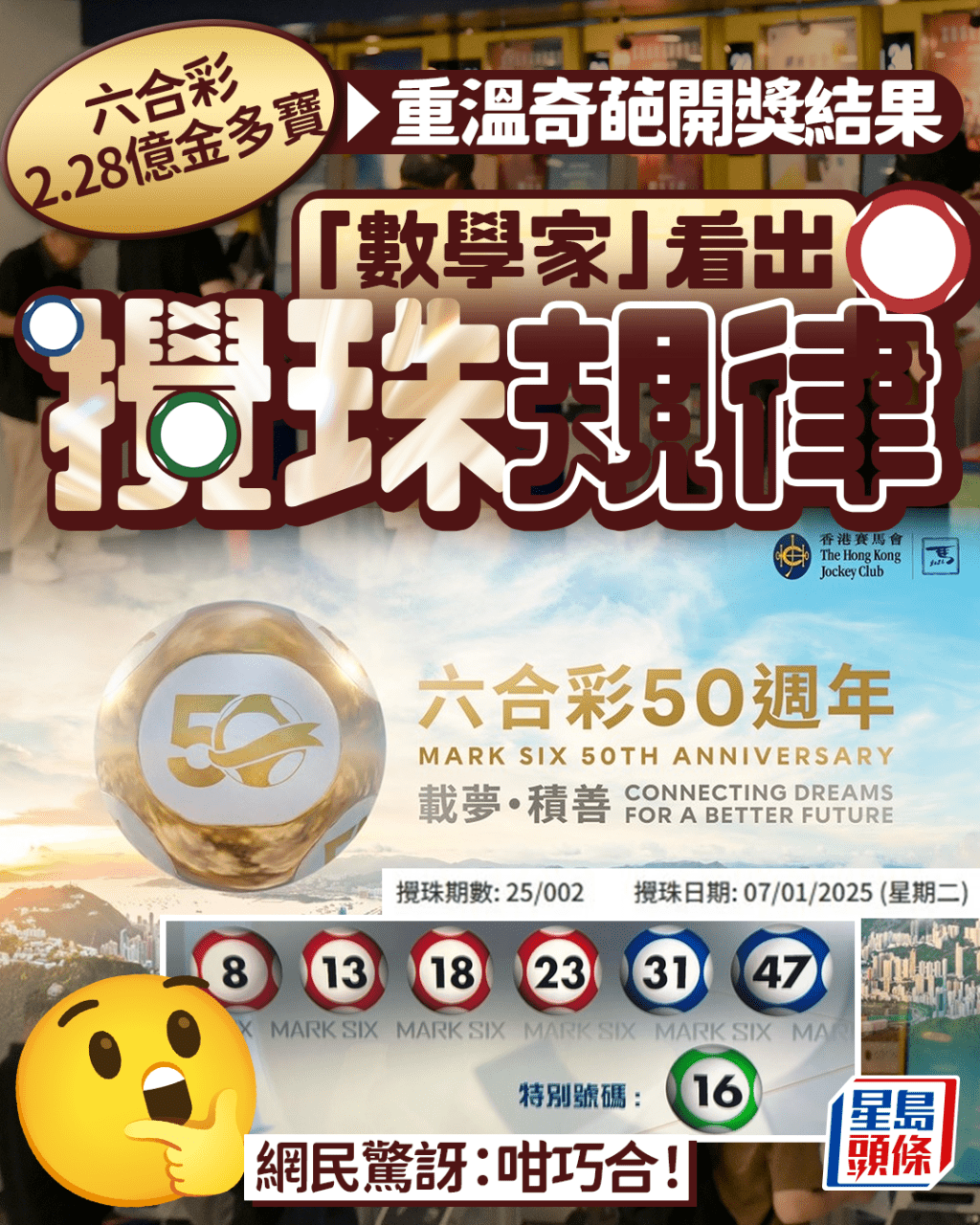 六合彩2.28億金多寶｜重溫奇葩開獎結果 「數學家」看出攪珠規律 網民驚訝：咁巧合｜Juicy叮