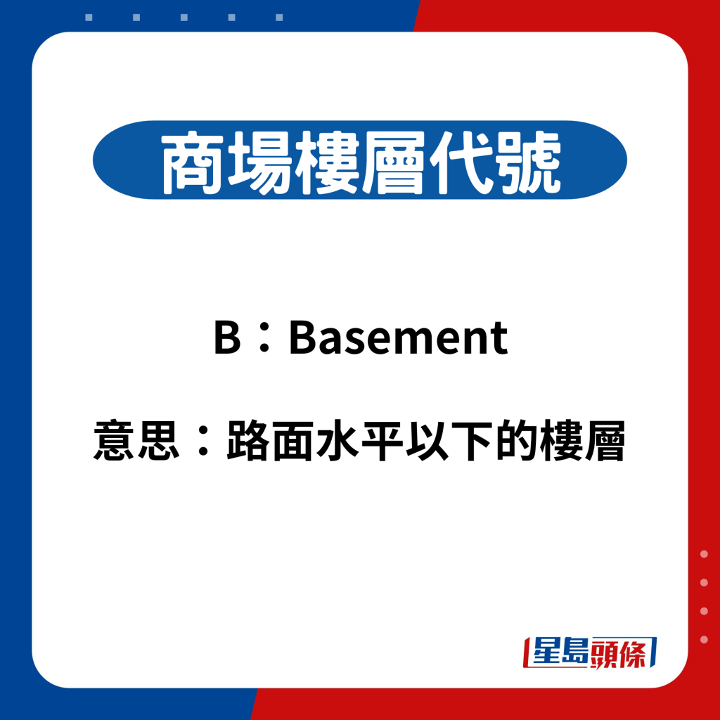 商場樓層代號：B（Basement）