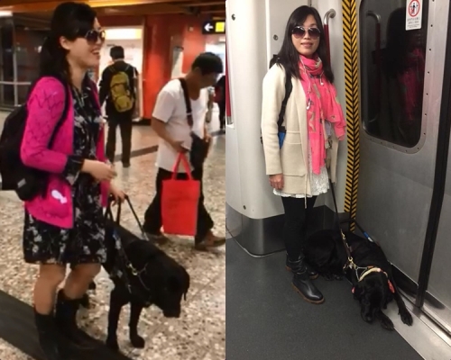 導盲犬沒有背心，惹起港鐵職員提問。專頁GuideDog Nana圖片