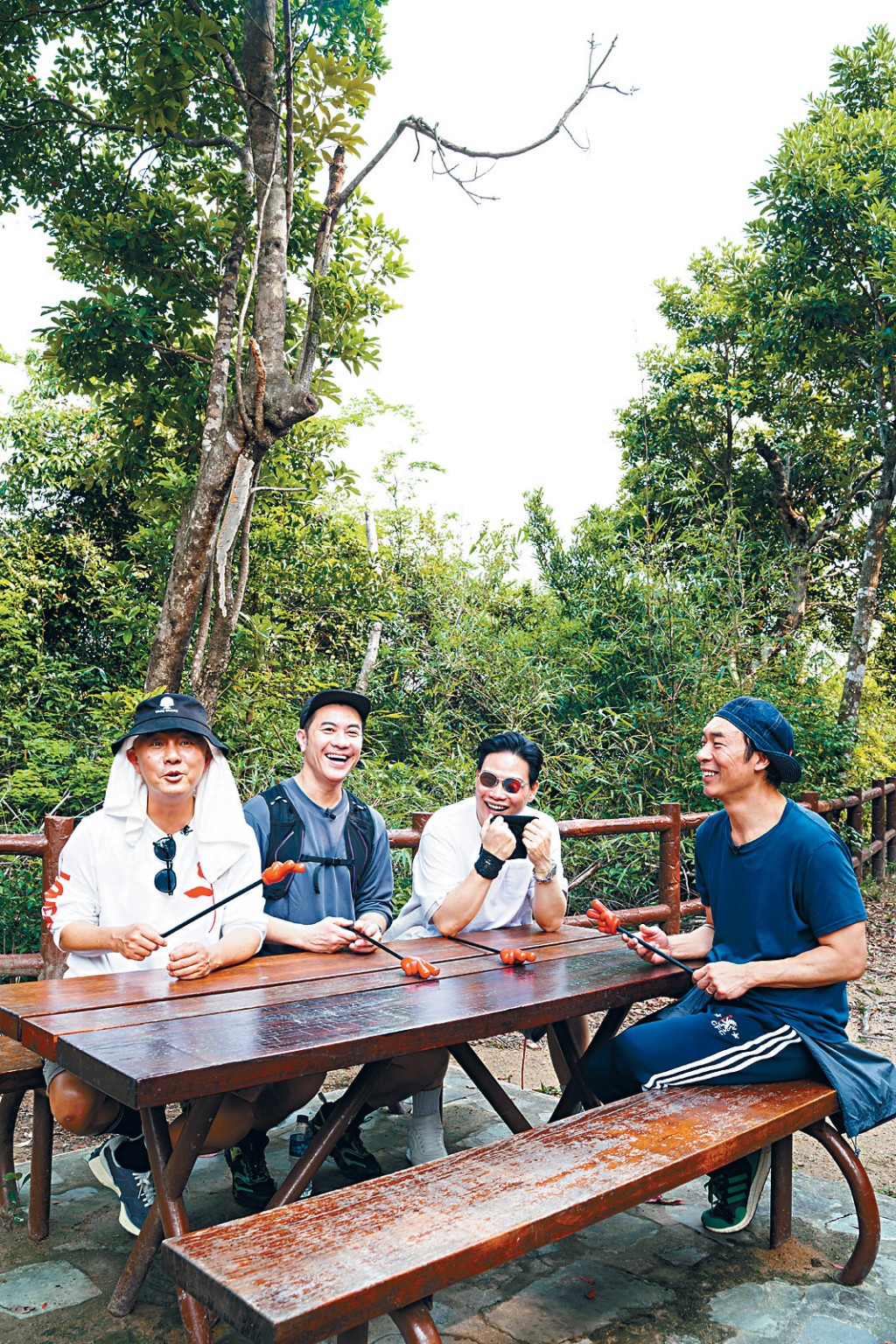 (左起)張衞健、梁漢文、蘇永康和許志安齊齊行山。