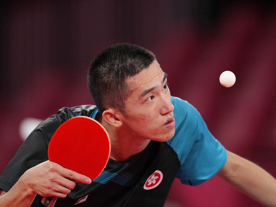 乒乓球男子單打選手林兆恒晉級第二圈。AP