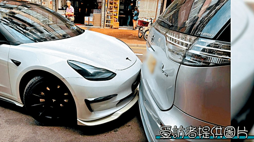 苦主張先生在荃灣街市附近倒車時與後車輕微碰撞。