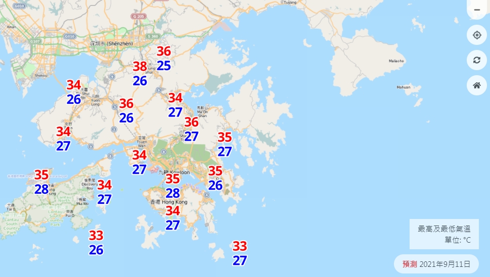天文台預測周末市區氣溫高達35度,上水更高見38度。