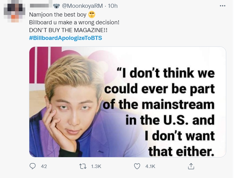 ARMY喺Twitter洗版要求Billboard向BTS道歉。