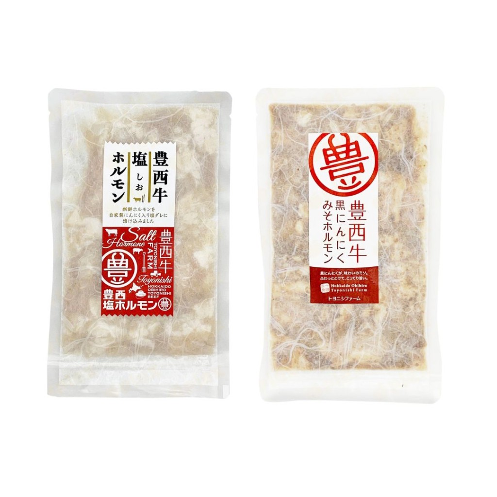 日本豊西牛牛小腸備有蒜蓉鹽漬及新登場的黑蒜醬油漬（200克）/原價$88/包、特價$76/包，一田信用卡額外95折。