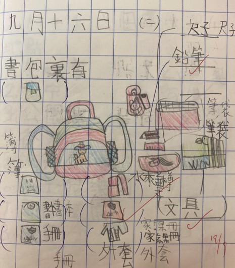 書包裏有甚麼？打開自己的書包，寫下詞語再畫畫，如斯富趣味性，怎會不畀心機？（圖片來源：受訪學校提供）（圖片來源：受訪學校提供）
