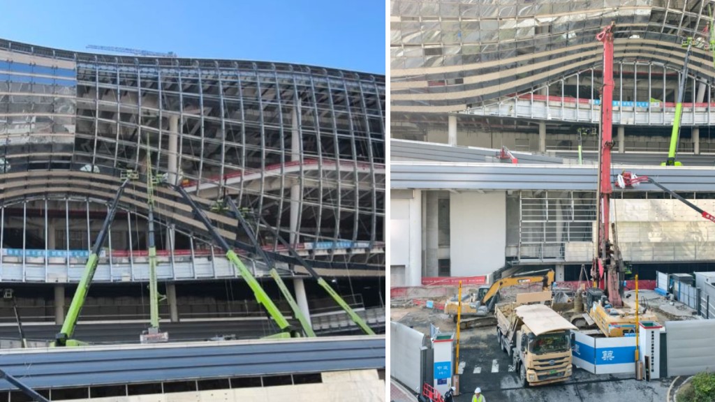 網民在小紅書分享新皇崗口岸大樓，已經在安裝玻璃幕牆。小紅書@豆豆愛抹茶