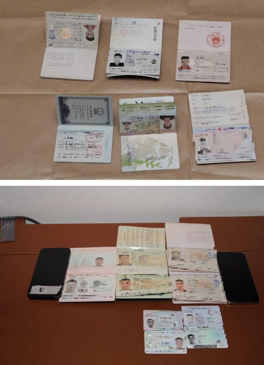 被捕疑犯中，部份人一人拥有多本护照。新加坡警方Facebook