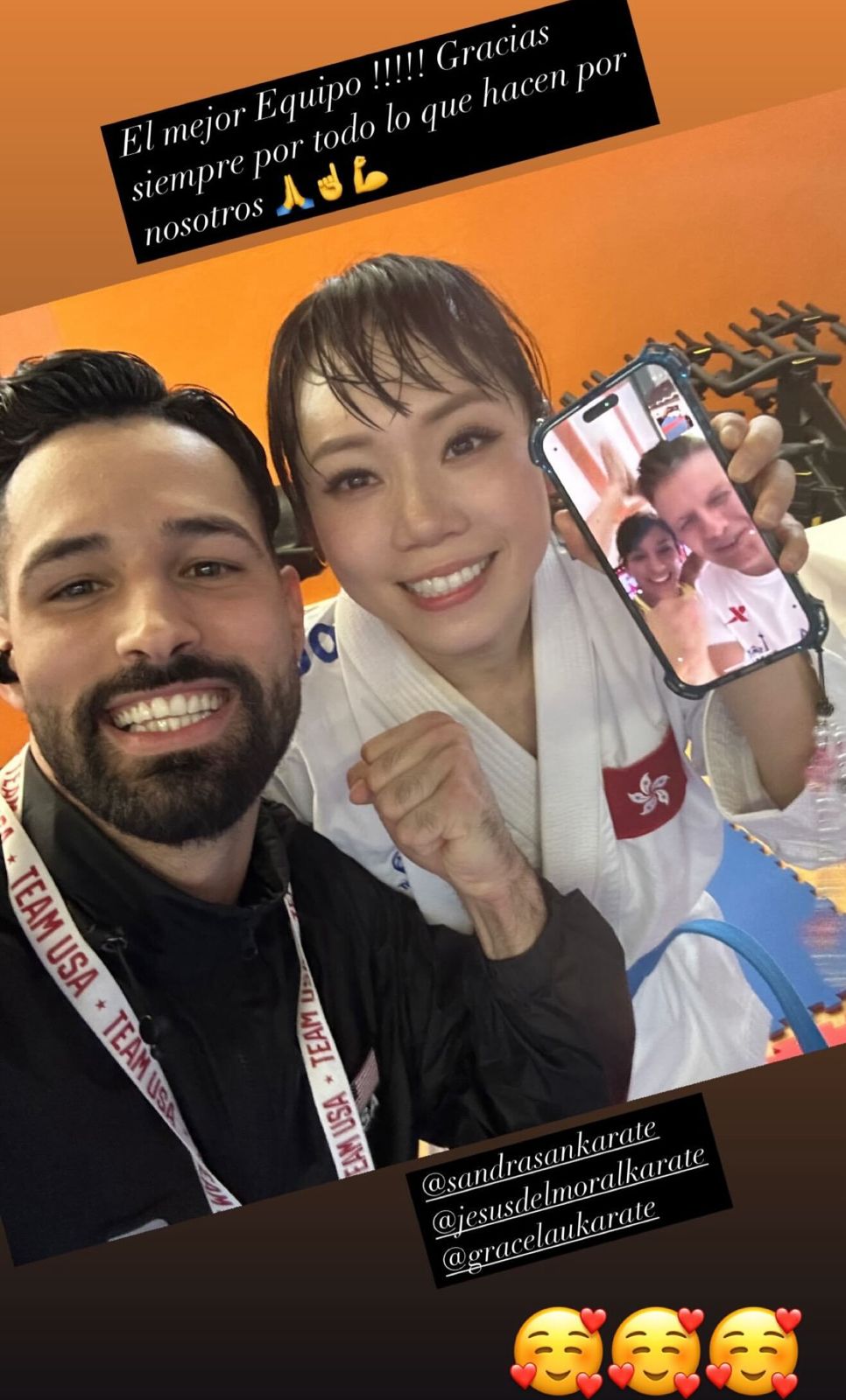 Grace及美籍訓練拍檔托里斯(Ariel Torres)一齊跟姍齊絲及其丈夫視像。Grace IG圖 Grace及美籍訓練拍檔托里斯(Ariel Torres)一齊跟姍齊絲及其丈夫視像。Grace IG圖