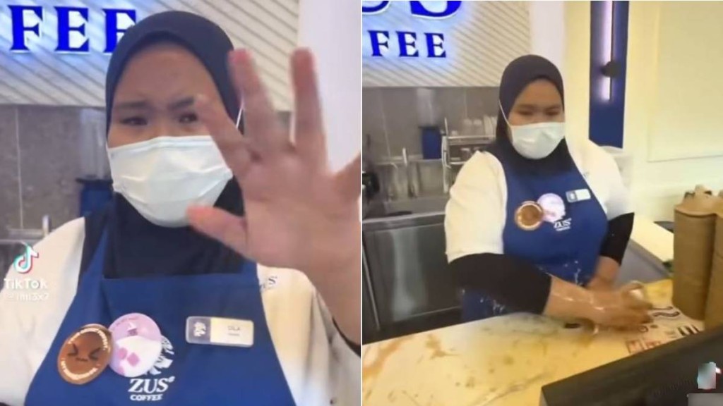 有大馬咖啡店店員與疑是中國的女遊客爆爭執，被對方潑咖啡。TikTok@iml3x7