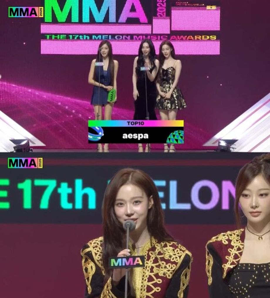 大勢女團aespa奪得Top 10歌手獎（上），最近緋聞傳得熱烘烘的成員Winter（下）更成焦點。