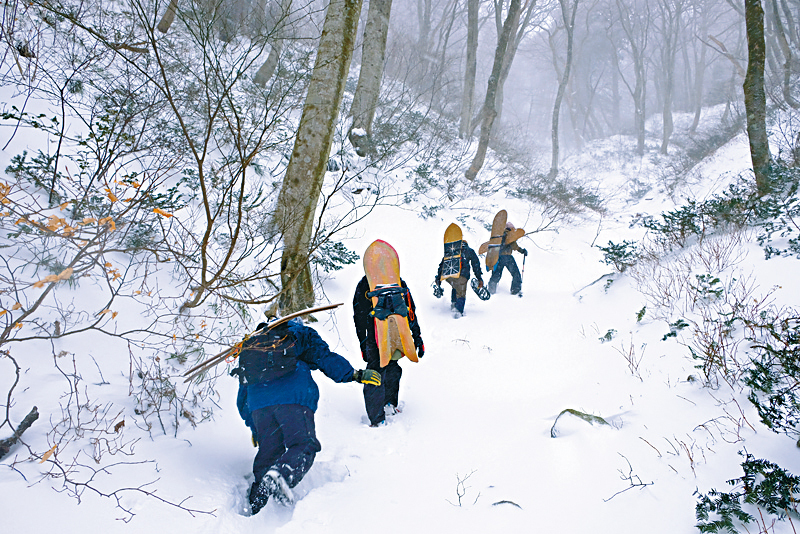 ●冬日來到鳥取大山町，可體驗日本近年流行的野地雪板遊趣。