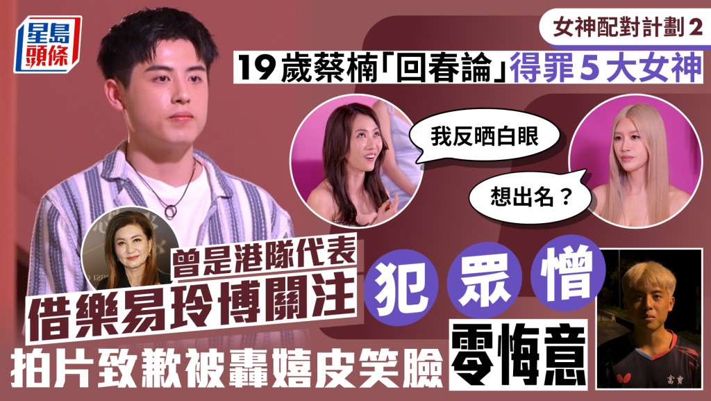 女神配對計劃2丨19歲蔡楠「回春論」得罪女神  曾是港隊代表  借樂易玲博關注犯眾憎