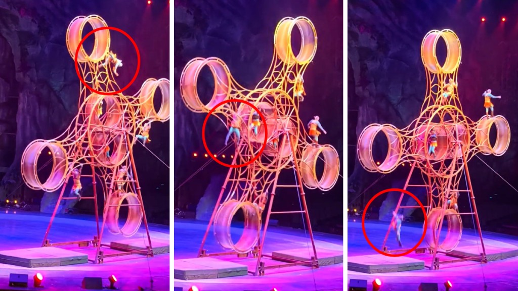 有觀眾拍下雜技員失手墮地的一刻。抖音@PepSi向日葵