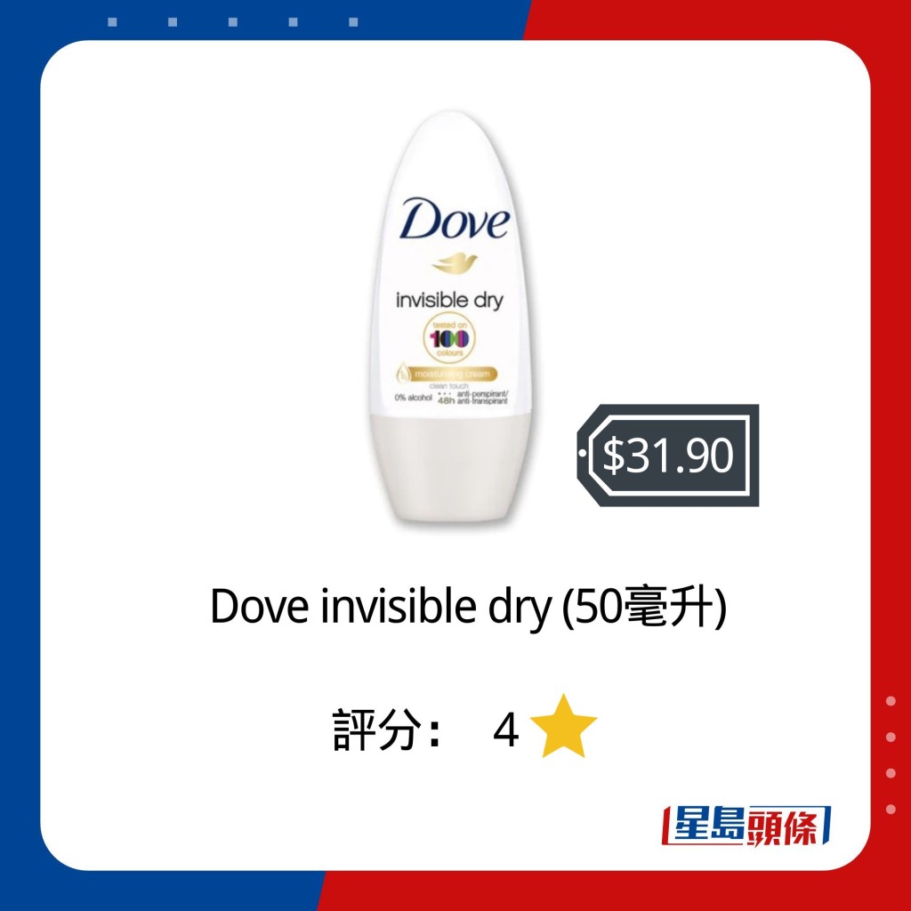 Dove invisible dry (50毫升) $31.90 評分： 4