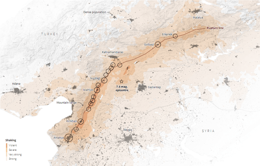 土耳其地震，震出一条长达300公里的裂缝。路透 