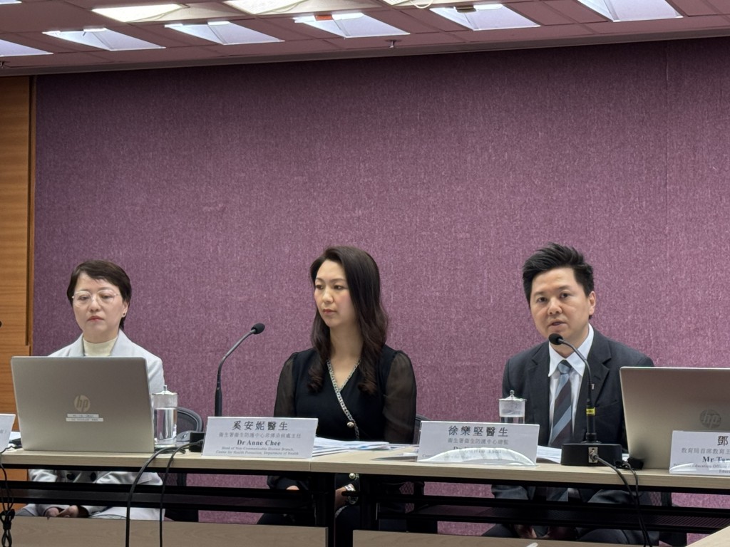 左起:康樂及文化事務署事務經理(社區體育)盧秀華、衞生防護中心非傳染病處主任奚安妮、衞生防護中心總監徐樂堅。 左起:康樂及文化事務署事務經理(社區體育)盧秀華、衞生防護中心非傳染病處主任奚安妮、衞生防護中心總監徐樂堅。