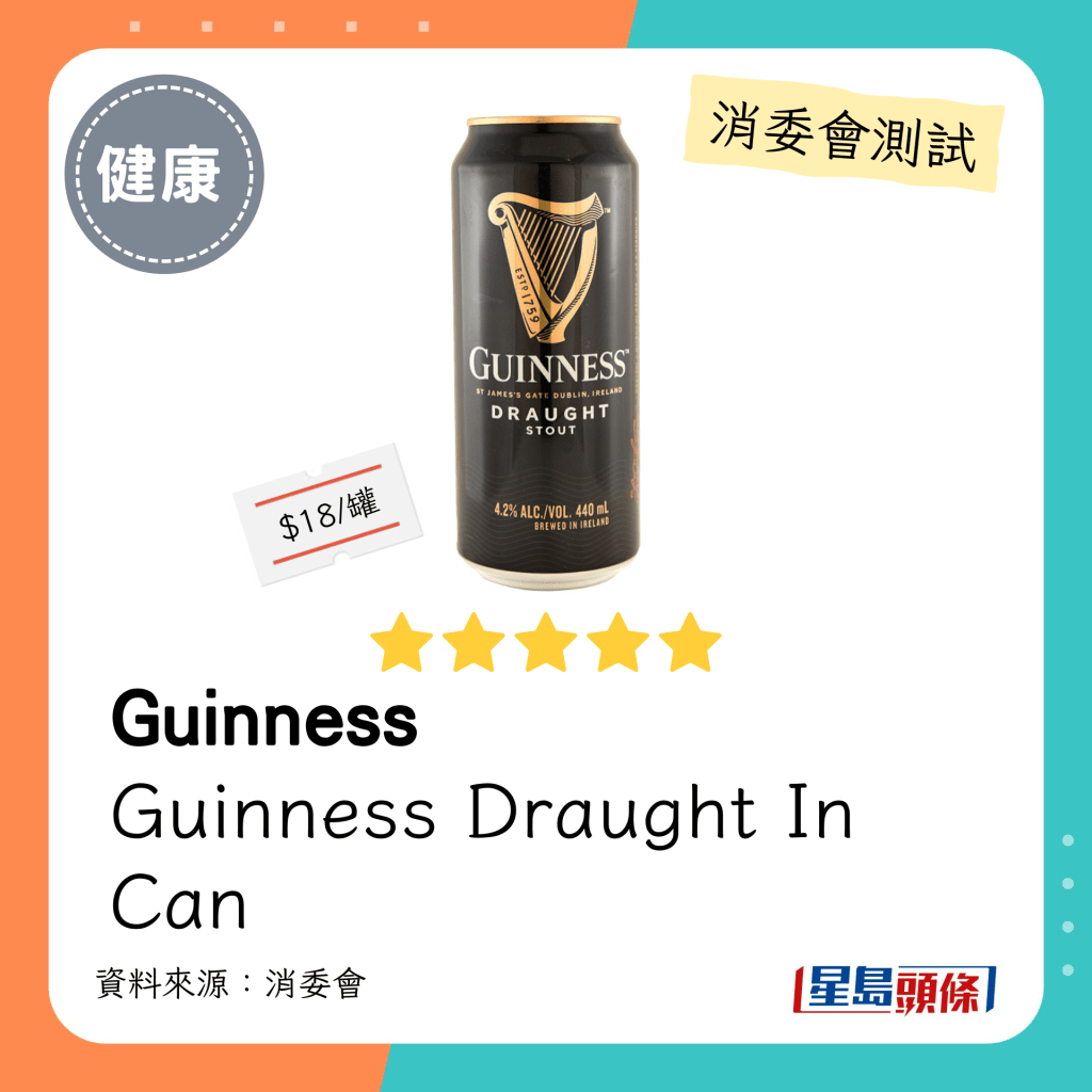 消委會啤酒滿分安全推介名單：Guinness。