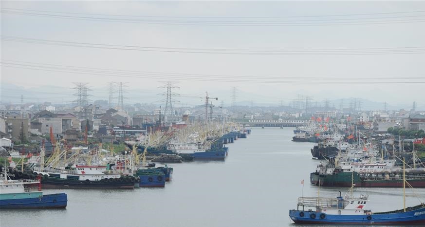 台风小犬逼近，大批渔船已返回港中避风。新华社