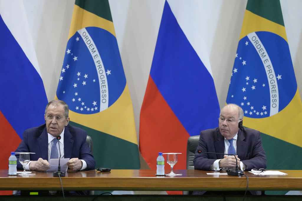 俄罗斯外长拉夫罗夫与巴西外长维埃拉会谈。美联社
