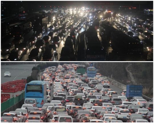 數以萬計汽車擁入韶關境內。網圖