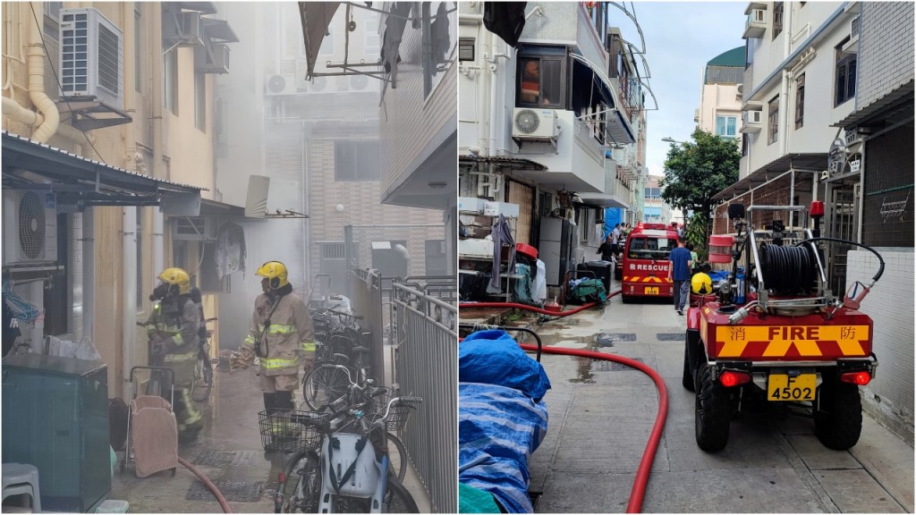 長洲地舖起火濃煙密佈 消防拖喉灌救
