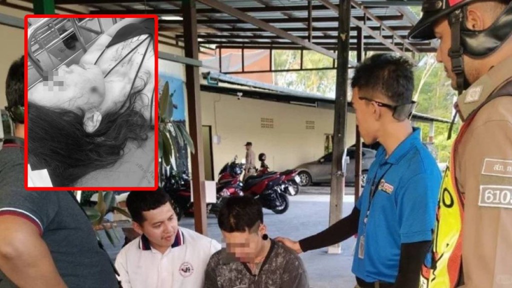 泰國普吉府卡圖射擊場員工(中)違規玩槍，走手射傷中國女遊客。Ｘ