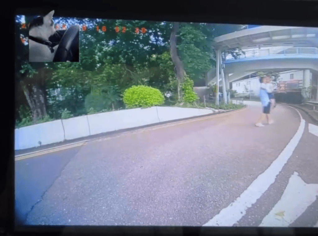熱心司機將男童抱至安全位置。