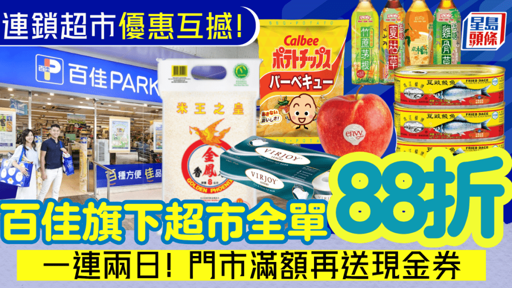 百佳超級市場快閃優惠！一連兩日門市/網店全單88折 買滿$150即送$15現金券
