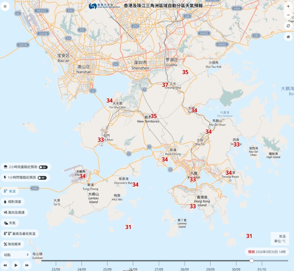 下周二至三(29至30日),新界多區升至34度以上,上水更料高見37度。 下周二至三(29至30日),新界多區升至34度以上,上水更料高見37度。