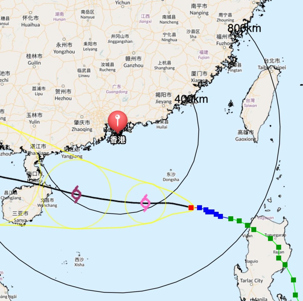 颱風摩羯︳香港天文台於昨晚（3日）發出戒備信號，並於今日9點提示或需於今日（4日）晚上改發三號戒備信號。（圖片來源：香港天文台）