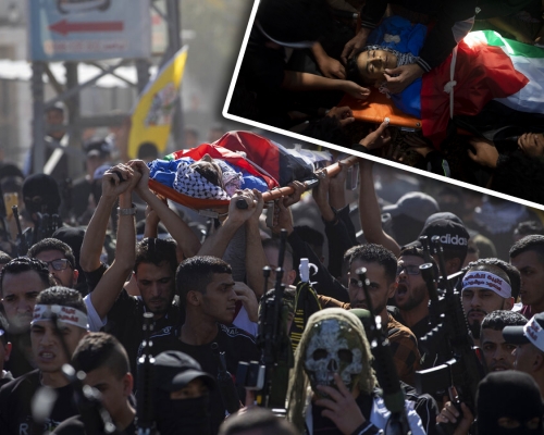 巴勒斯坦民眾為少年舉殯。美聯社圖片