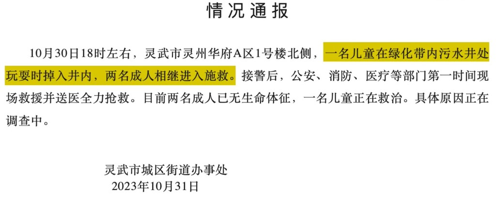 当地政府通报指，事件中已有2名成人死亡。影片截图