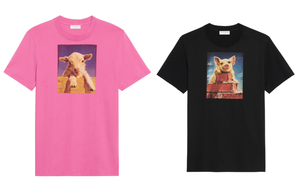 Sandro Homme別注系列用上羊仔及豬仔作為設計圖案T恤/各$1,045。