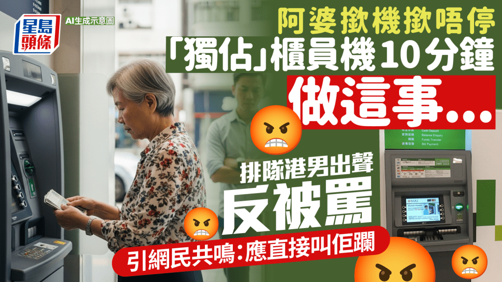 婆婆佔用自動櫃員機10分鐘 港男不滿出聲反被鬧 終以1句成功反擊 網民讚有耐性：俾我5分鐘已鬧