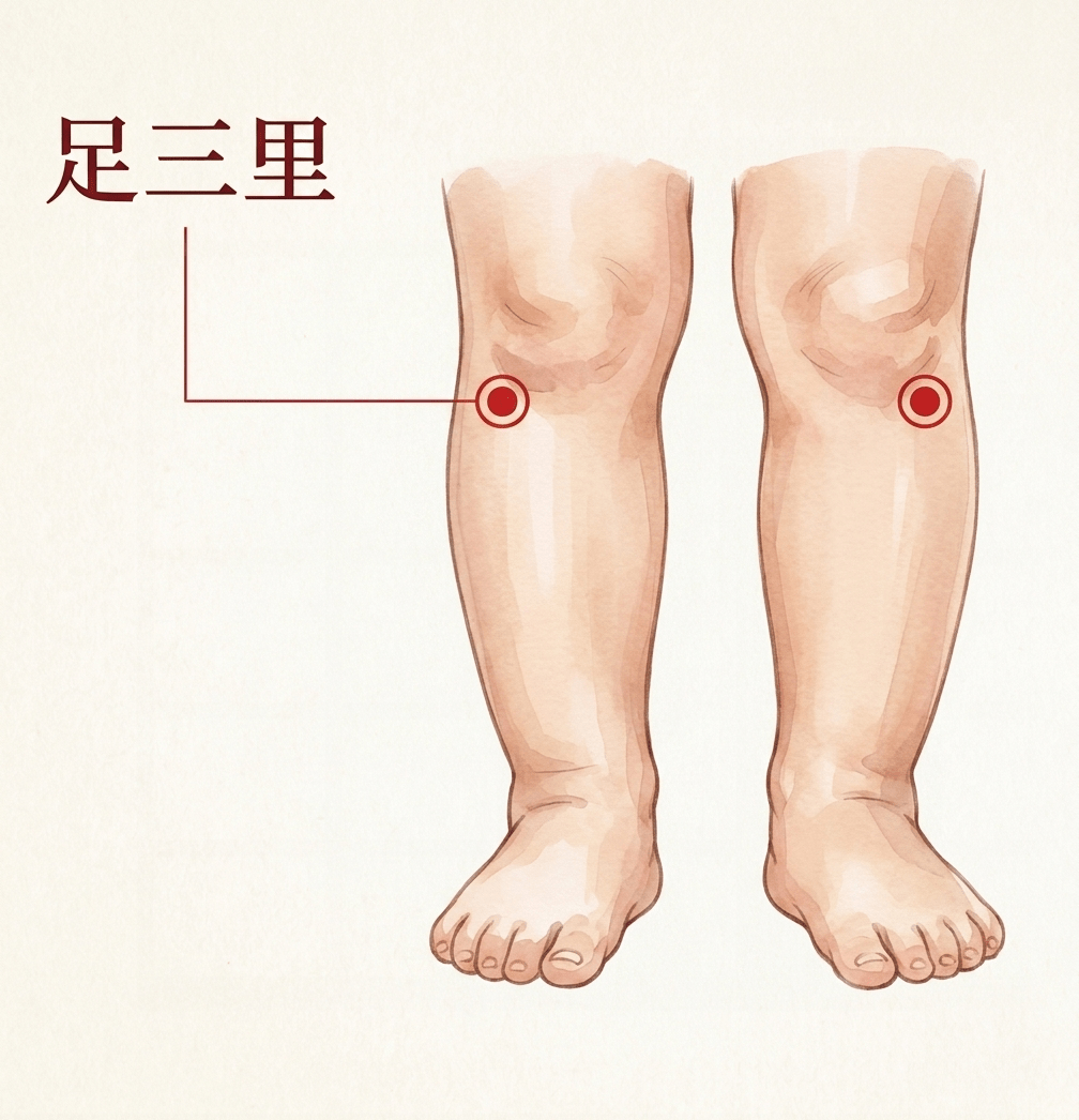 穴位保健：足三里（示意圖，AI生成圖片）